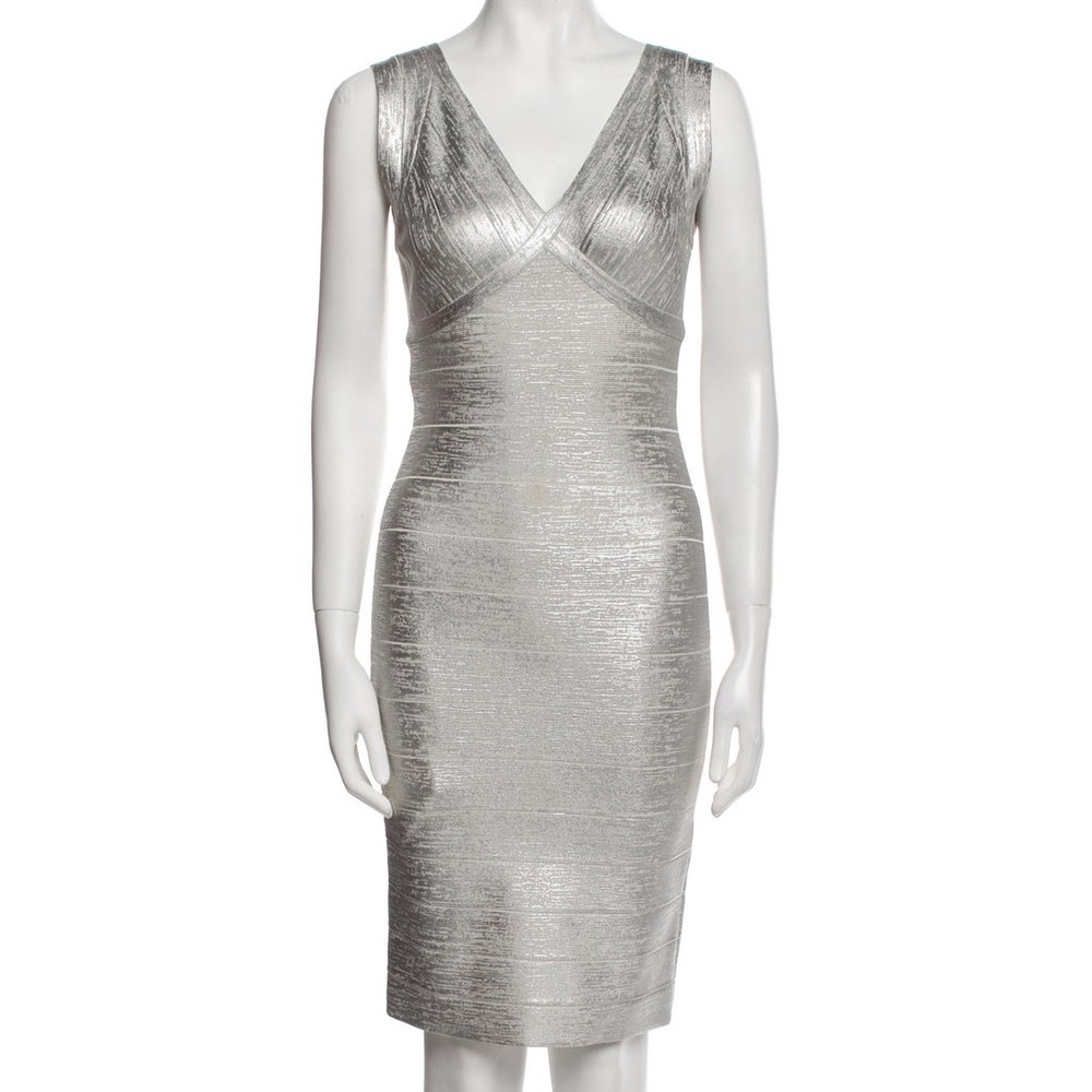 Herve Leger Metallic V-Neck Dress